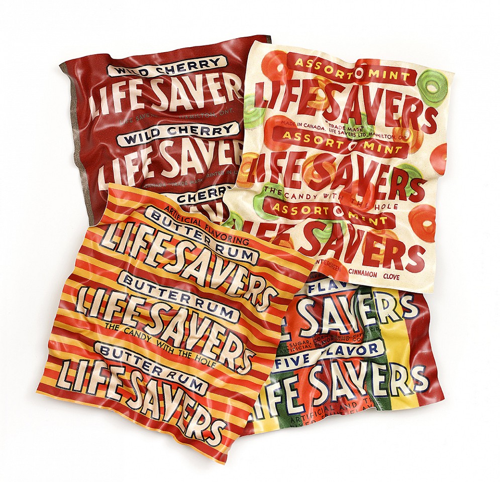 Paul Rousso, Four Flavors of Life Savers with Orange
Mixed media on hand-sculpted polystyrene, 61 x 59 x 6 in.