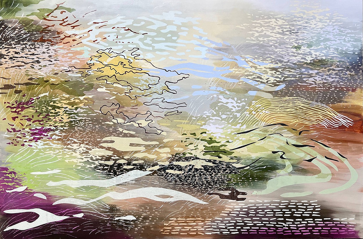Laura Fayer, Autumm Logic
Acrylic & Japanese paper on canvas, 40 x 60 in.